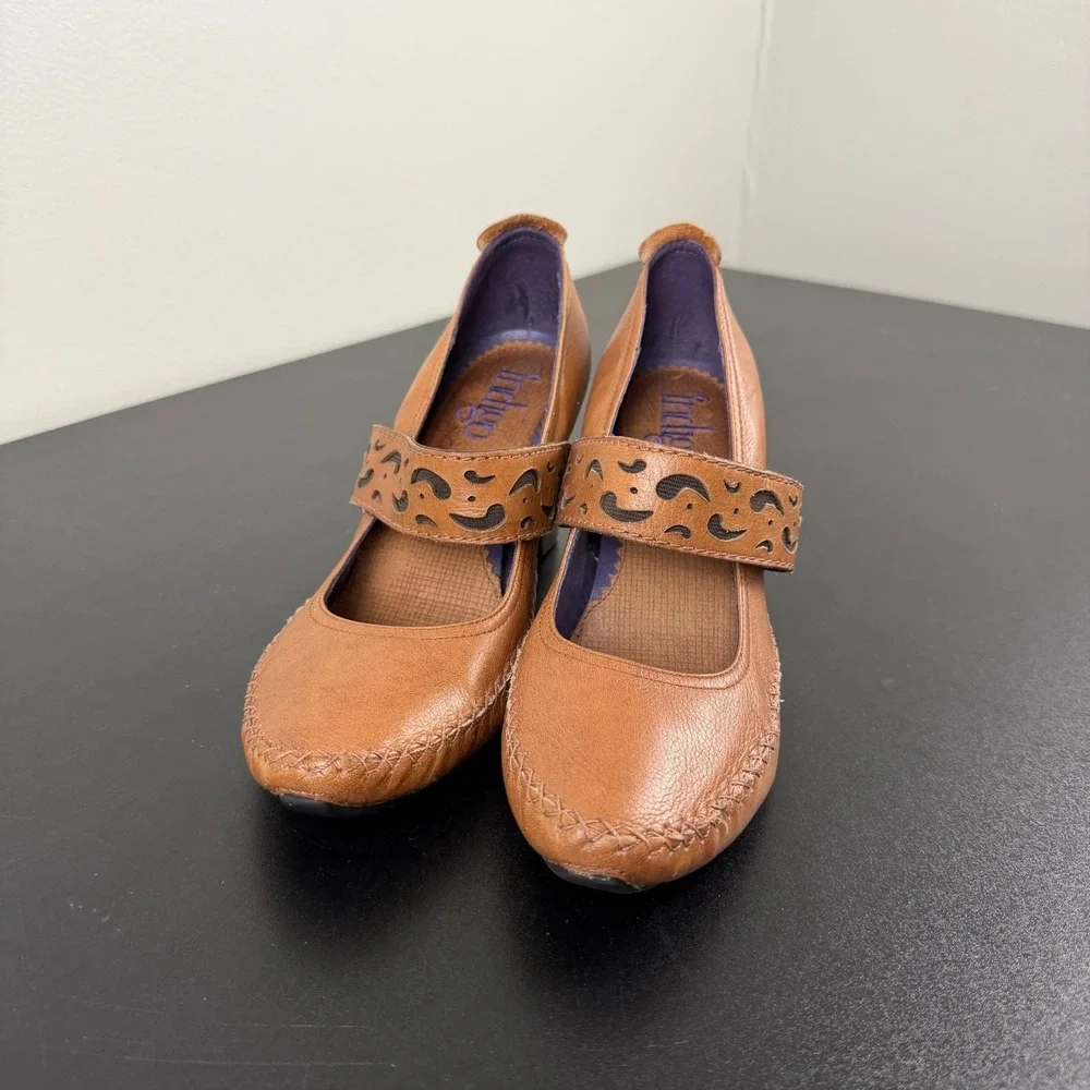 Indigo By Clarks Mary Jane Pump Heels Womens 8M Brown Leather Comfort Career